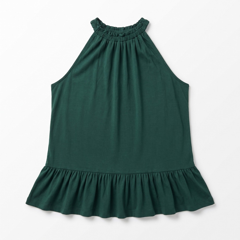 LOFT S Dark Green Halter Ruffle Hem Swing Tank Top Womens Boho Casual